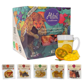 Everglobe Alibú variety-pack tea box showcasing assorted fruit flavors for daily tastings.