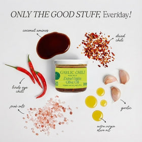 Everiday Garlic Chili Oil ingredients easy to mix into sauces.