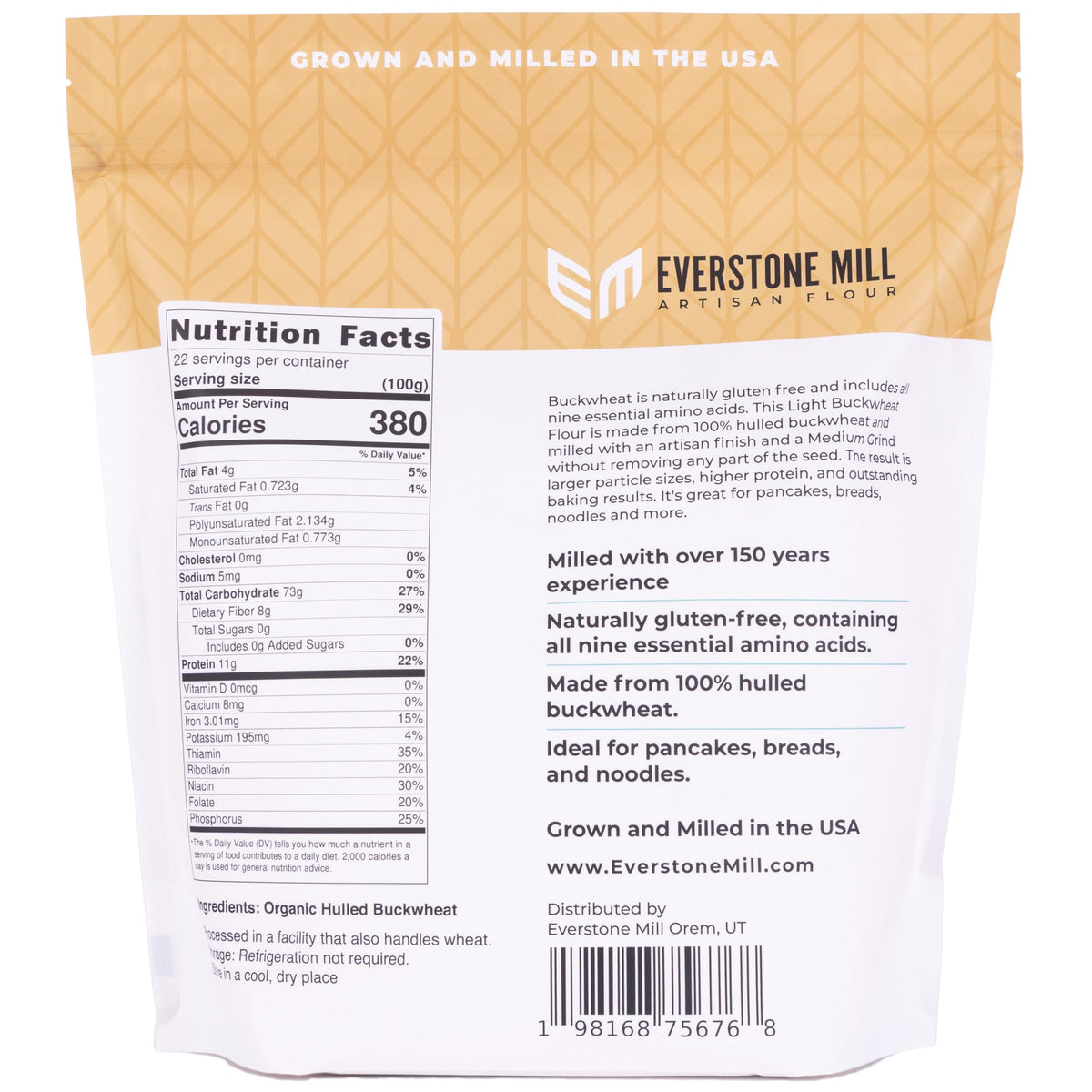 Everstone Mill Buckwheat Flour pour into a bowl for quick gluten-free batters