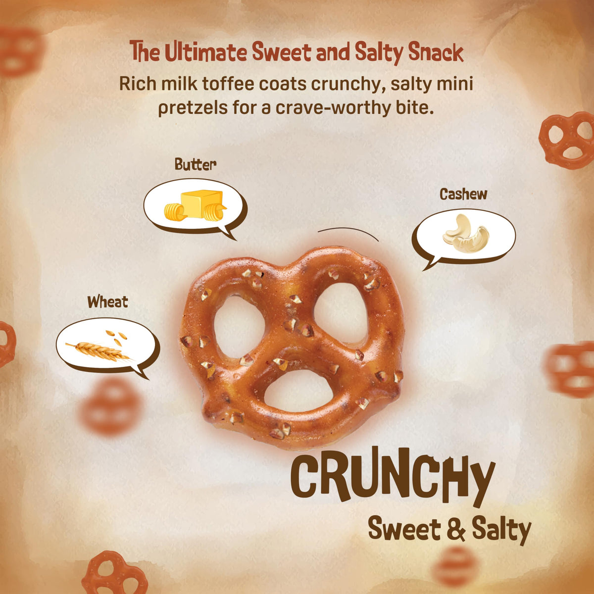 Everton Toffee Butter Toffee Pretzels Roasted Cashew with nuts and toffee crunch, snack ready.