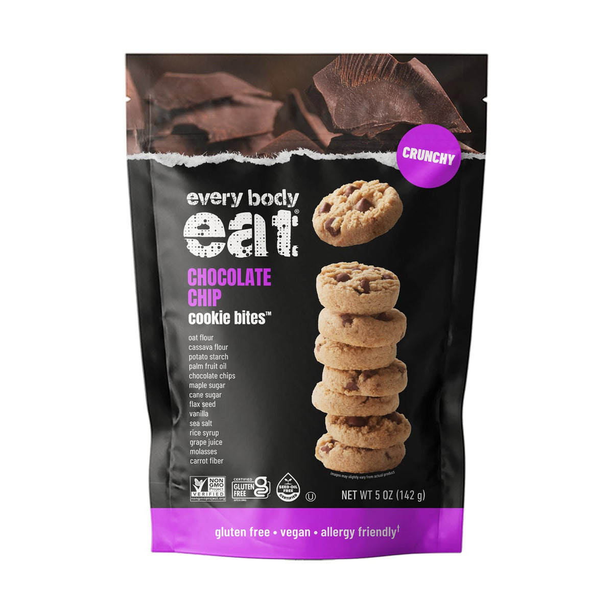 Every Body Eat Chocolate Chip Cookie Bites close-up showing crunchy texture ideal for on-the-go snacking