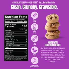 Every Body Eat Chocolate Chip Cookie Bites pack display highlighting convenient 5oz portions for sharing