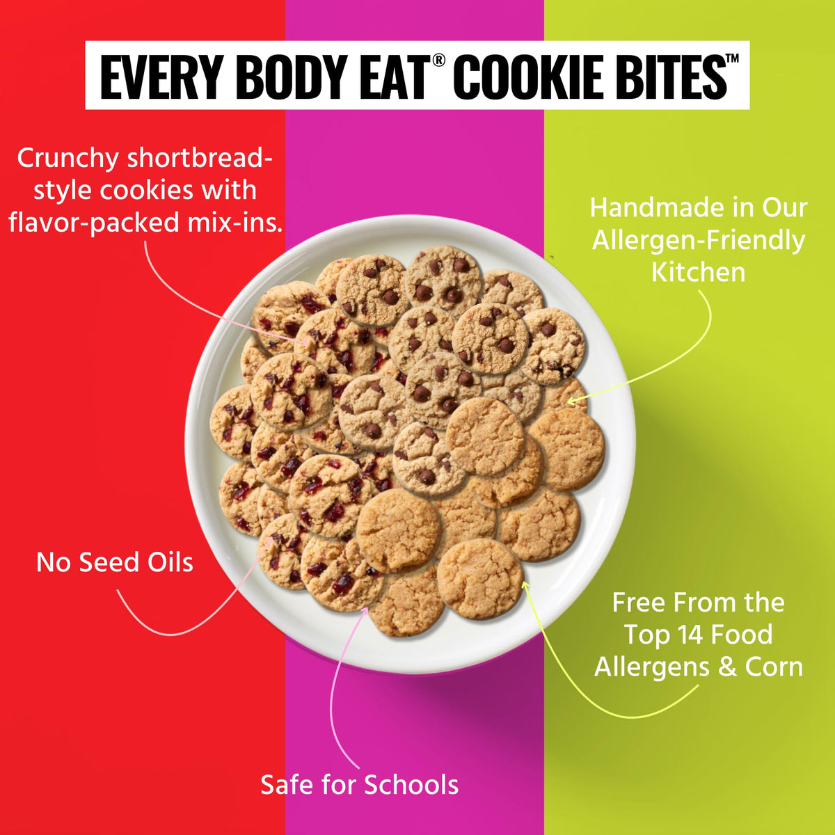 Every Body Eat Crunchy Cookie Bites dairy-free closeup, showcasing a creamy texture and allergy-friendly appeal.
