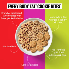 Every Body Eat Crunchy Cookie Bites dairy-free closeup, showcasing a creamy texture and allergy-friendly appeal.