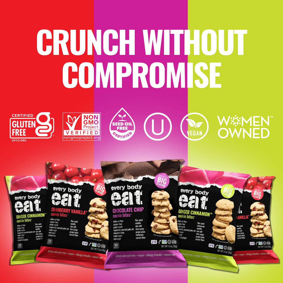 Every Body Eat Cookies bites school-safe portable-pack image signals lunchbox friendly snacks.