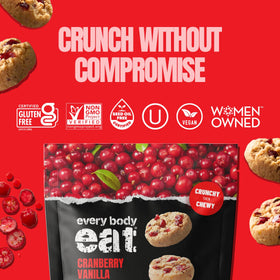 Every Body Eat Cranberry Vanilla Cookie Bites ingredient panel with clean, recognizable ingredients