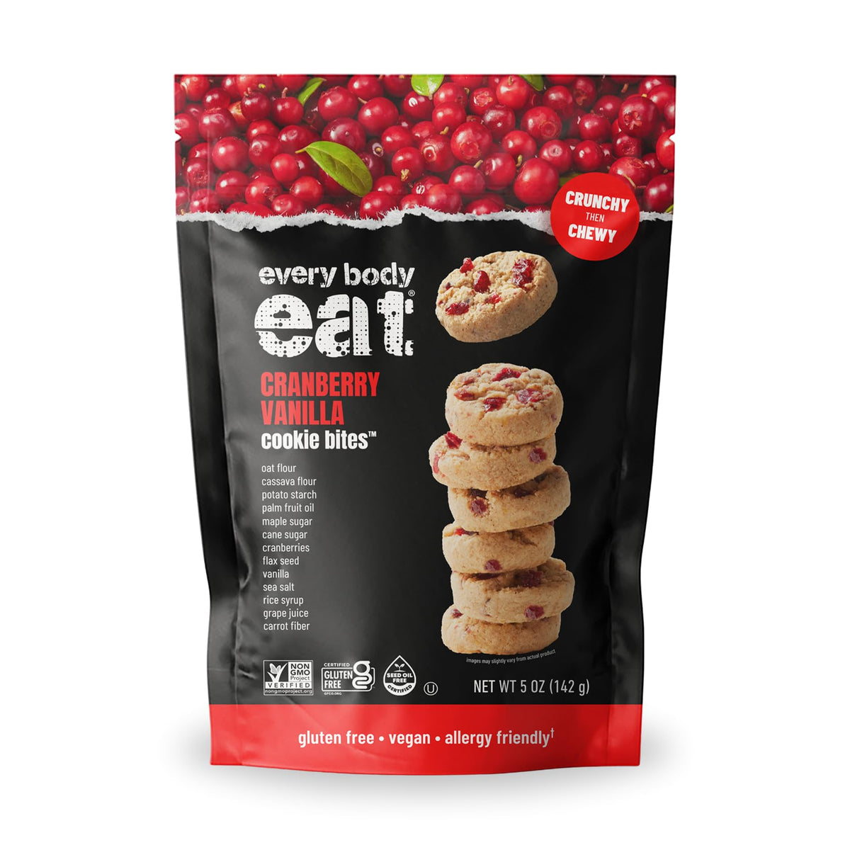 Every Body Eat Cranberry Vanilla Cookie Bites pack shot for on-the-go snacking