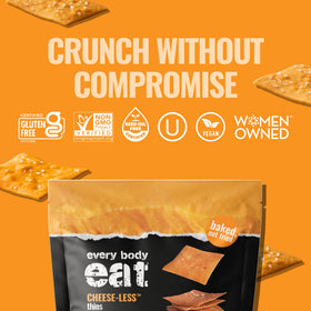 Every Body Eat dairy-free cheddar-style crackers, savory snack for on-the-go moments.