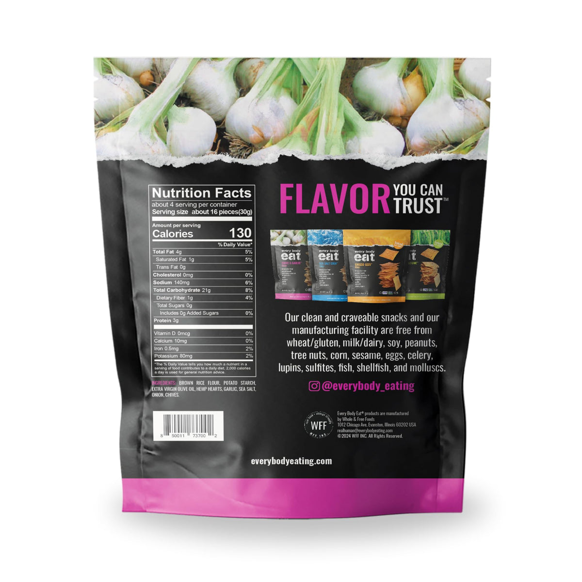 Every Body Eat gluten-free crackers paired with dips for a light, plant-based snack.