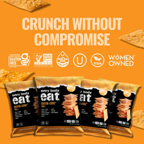 Every Body Eat Snack Thins Cheese-Less with dip, versatile snack-time pairing