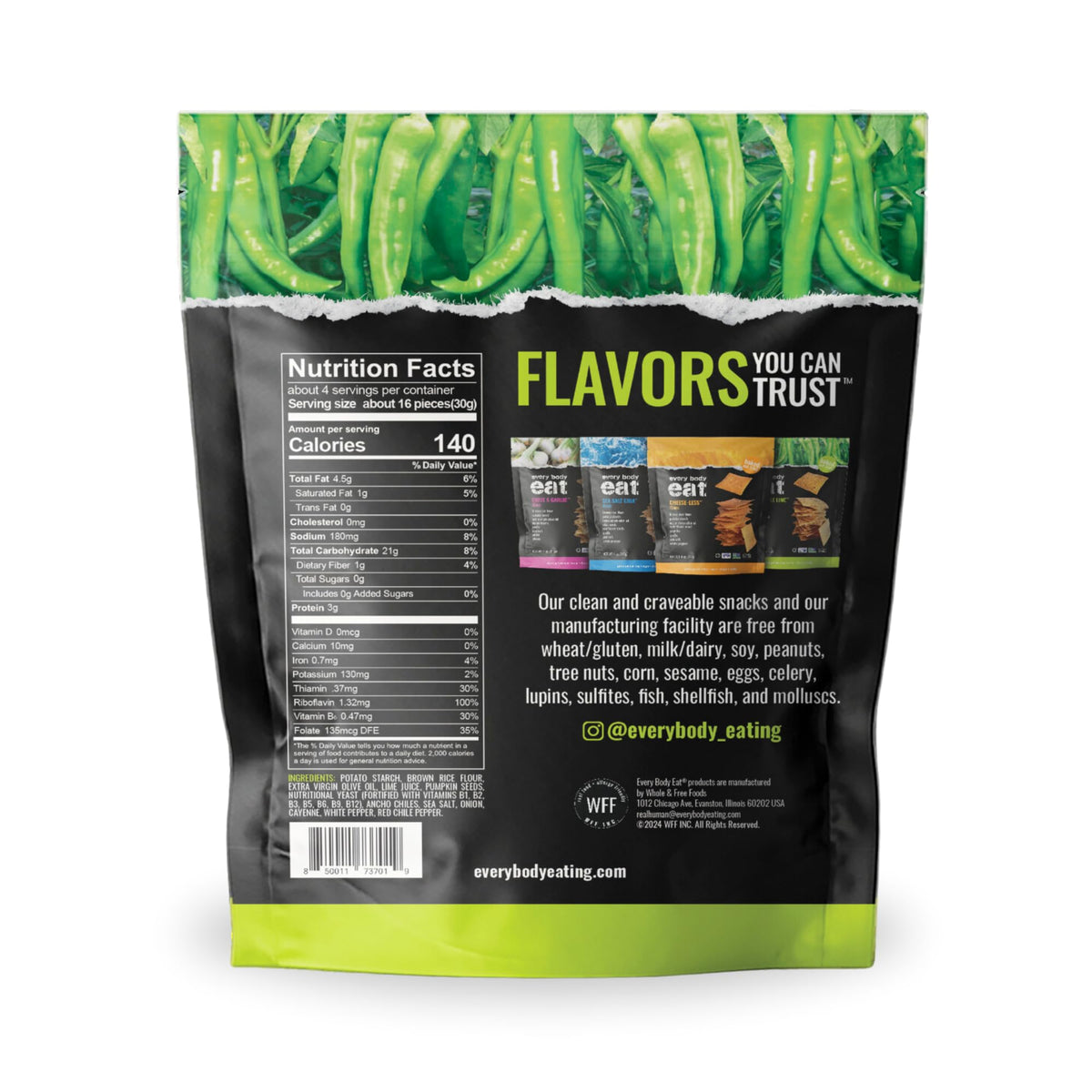 Every Body Eat Fiery Chile Lime Cracker Thin close-up shows crisp texture for satisfying crunch.