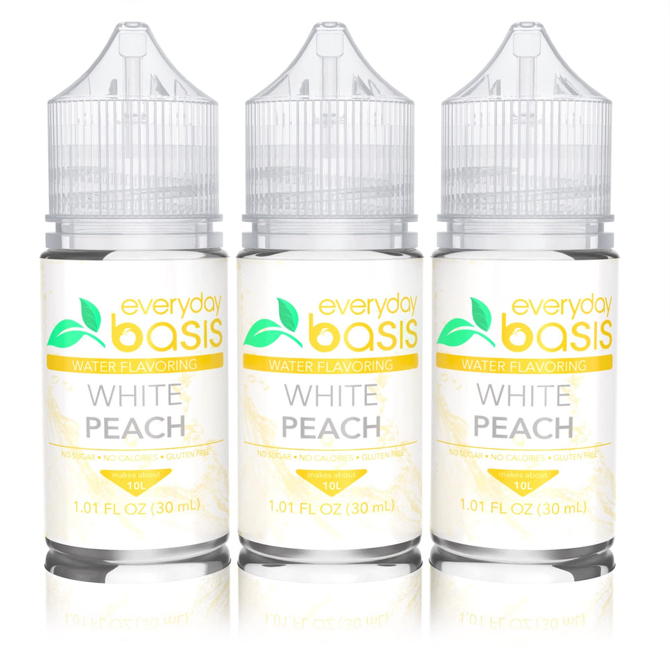 Everyday Basis Water Flavoring White Peach bottle for on-the-go zero-calorie hydration.