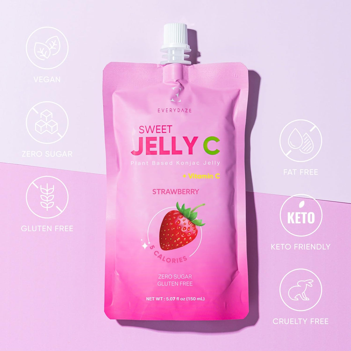 Everydaze Sweet Jelly C Konjac Jelly strawberry pouch ready to enjoy as a light snack.