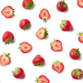 Brand badge shows vegan and gluten-free status on strawberry jelly tub.