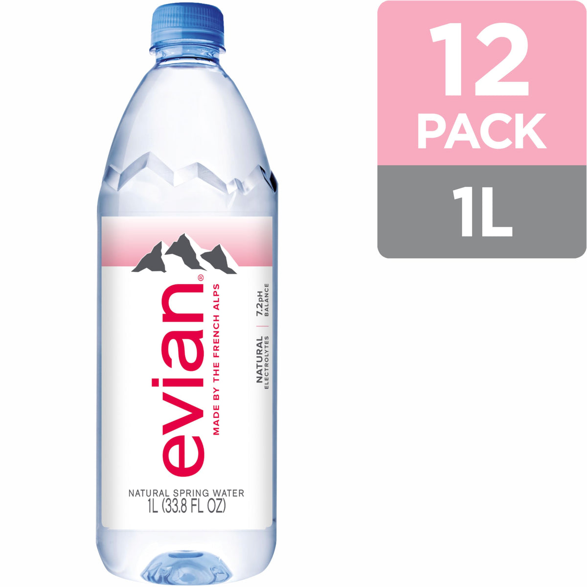 Evian bottle pour into glass, showcasing smooth taste and easy refreshment.