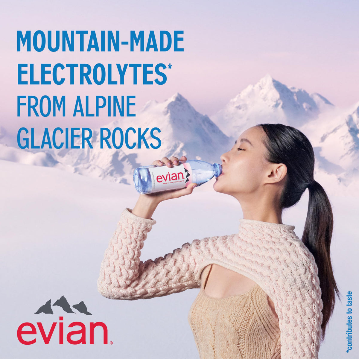 evian from the French Alps, naturally filtered for clean taste