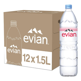 Evian natural spring water 1.5L bottle in a 12-pack for everyday hydration