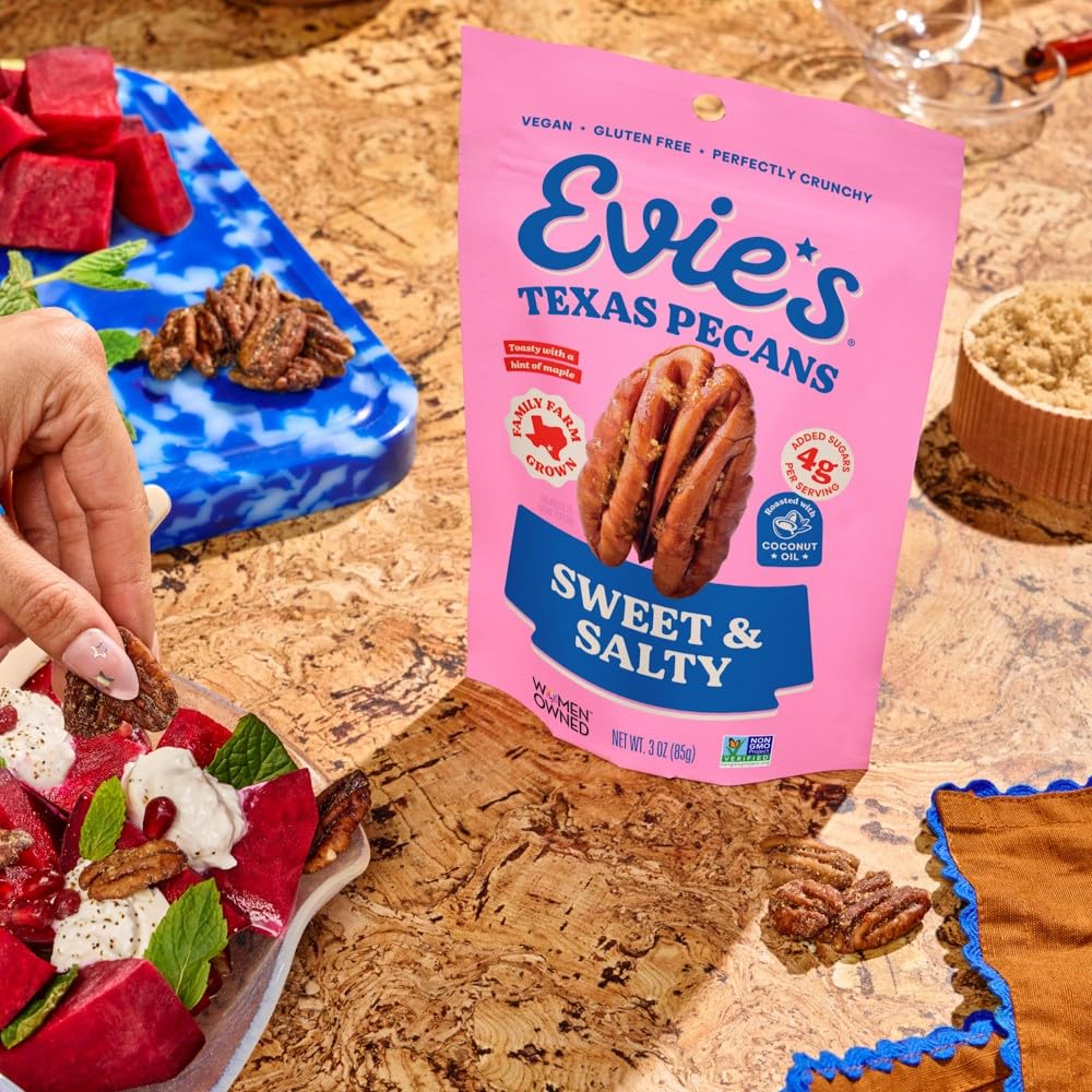 Made in the USA badge beside Evie's pecans