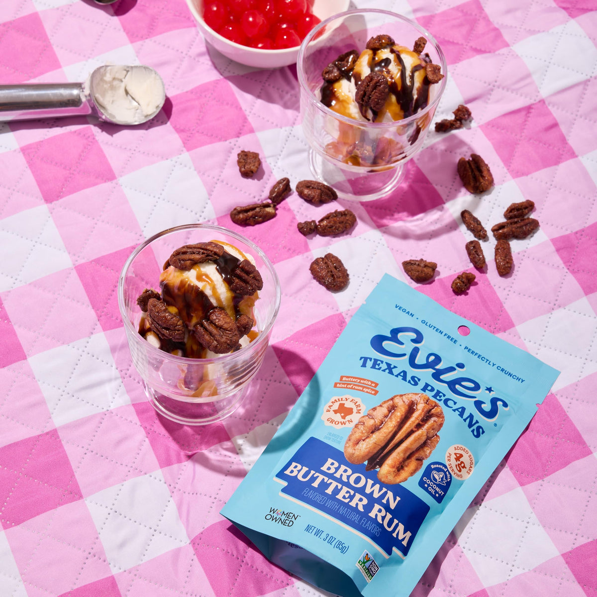 Tasting Evie's pecans reveals Texas-sweet candied notes.