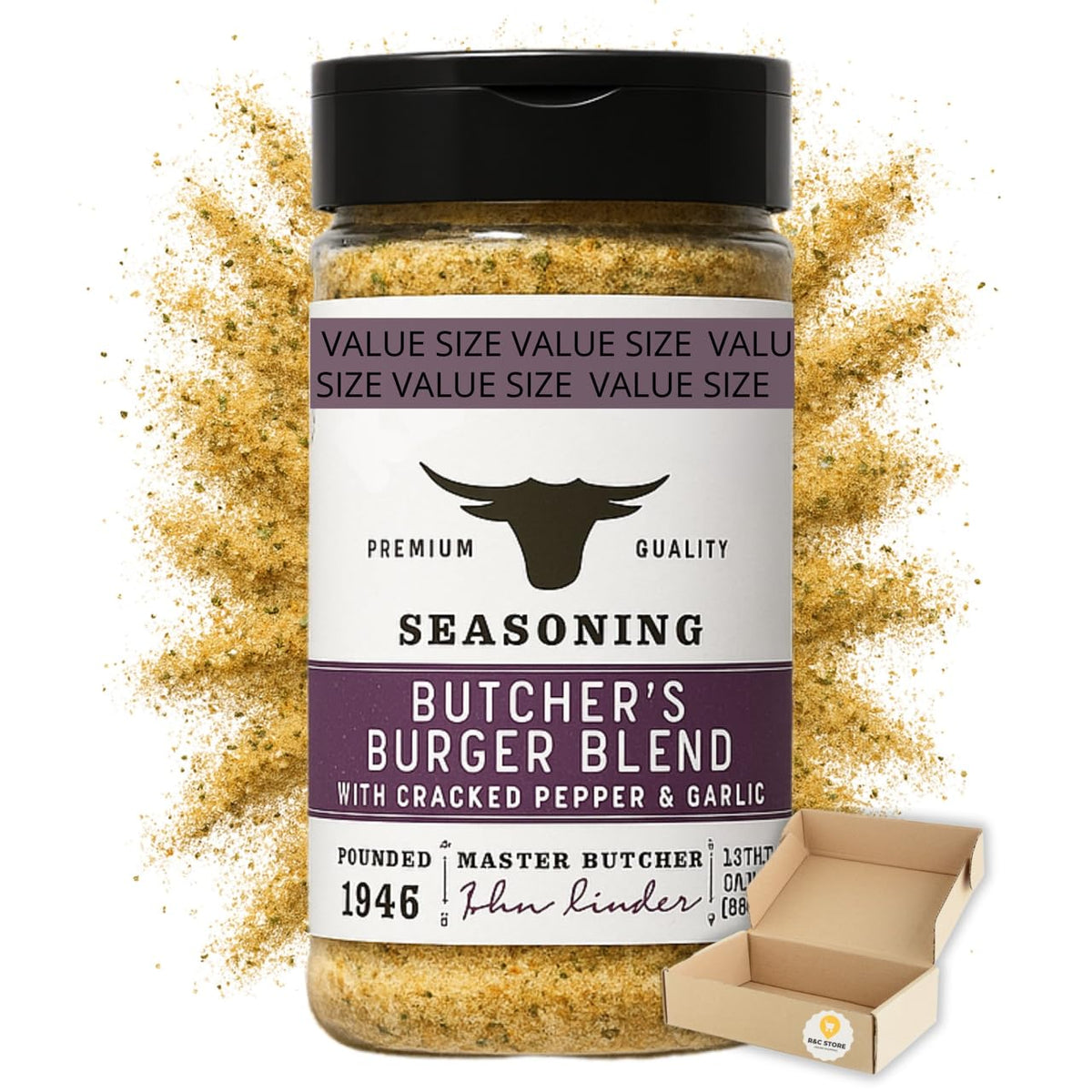 EvoForceX Burger Blend jar close-up highlighting bold spices for burgers.
