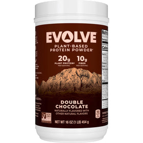 Evolve Protein Powder Classic Chocolate tin front view boosts plant-powered energy