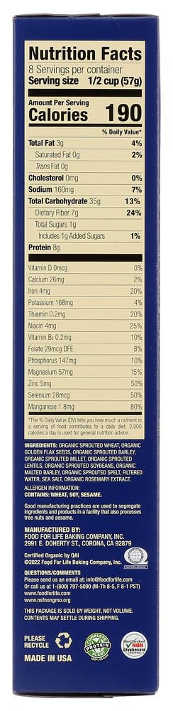 Evonature Ezekiel 4:9 Golden Flax Cereal close-up, emphasizing wholesome ingredients.