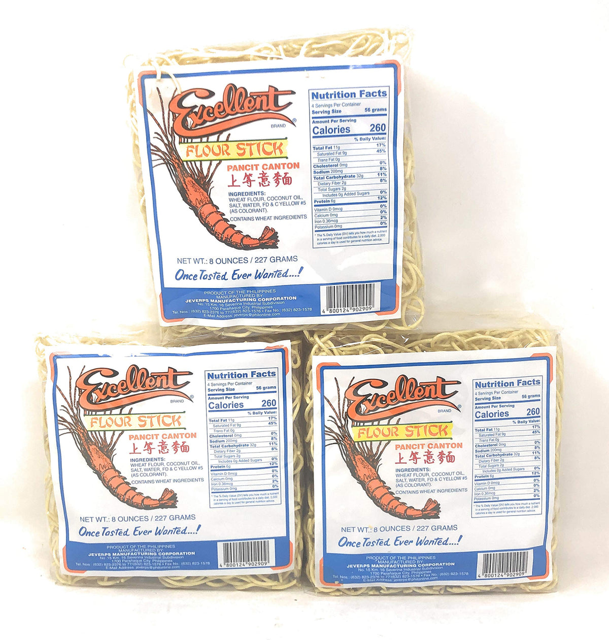 Excellent Pancit Canton Noodles 3-pack front view, convenient meal option for busy weeknights.