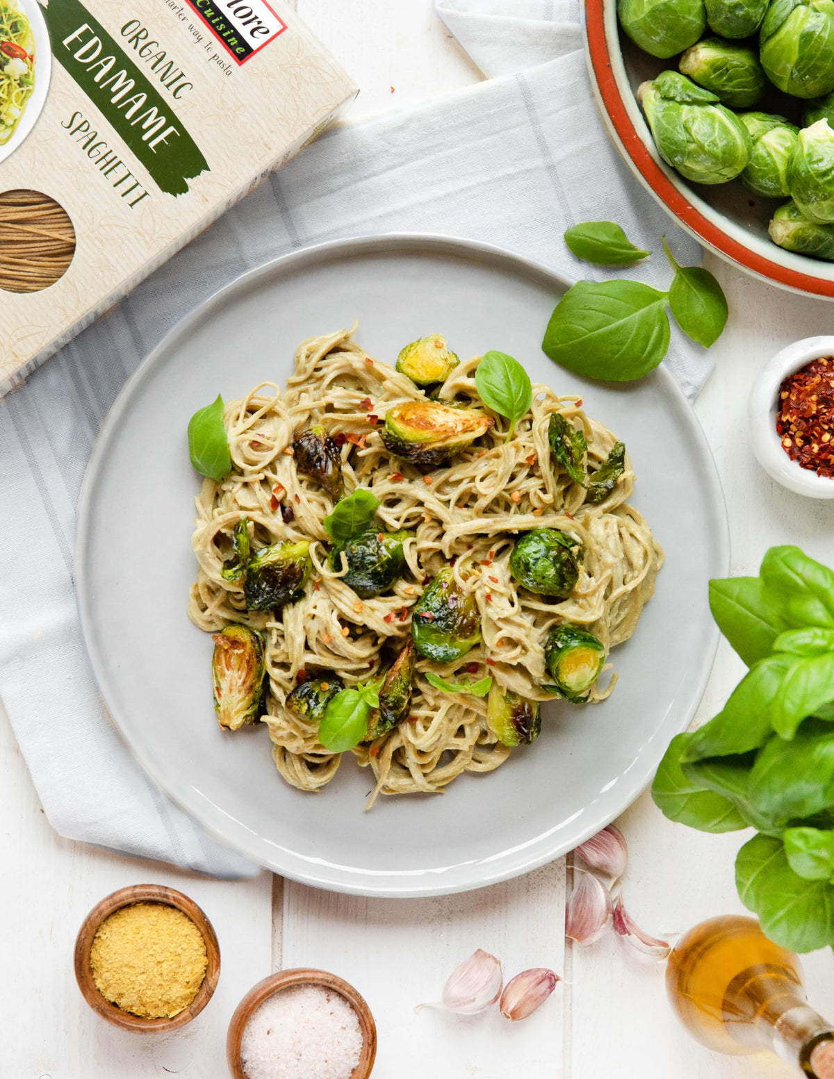 Explore Cuisine Edamame Spaghetti gluten-free icon displayed beside the box.
