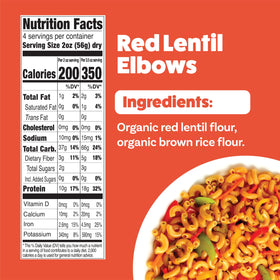 Explore Cuisine Organic Red Lentil Elbows raw pasta ready to boil for a quick, protein-rich meal.