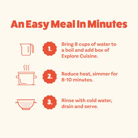 EXPLORE CUISINE Organic Red Lentil Penne serving with vegetables, fiber-rich meal idea.