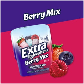 EXTRA Berry Mix Gum bottle open showing resealable lid for freshness.