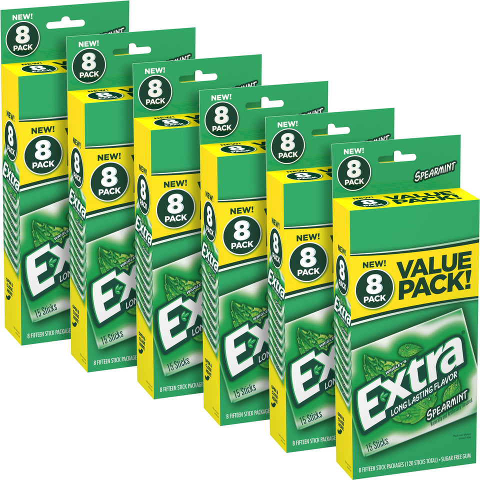 Extra chewing gum sugar-free spearmint front-pack for quick refreshment.