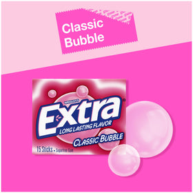 Extra Classic Bubble Gum 15-stick packs in a slim sleeve for quick access.