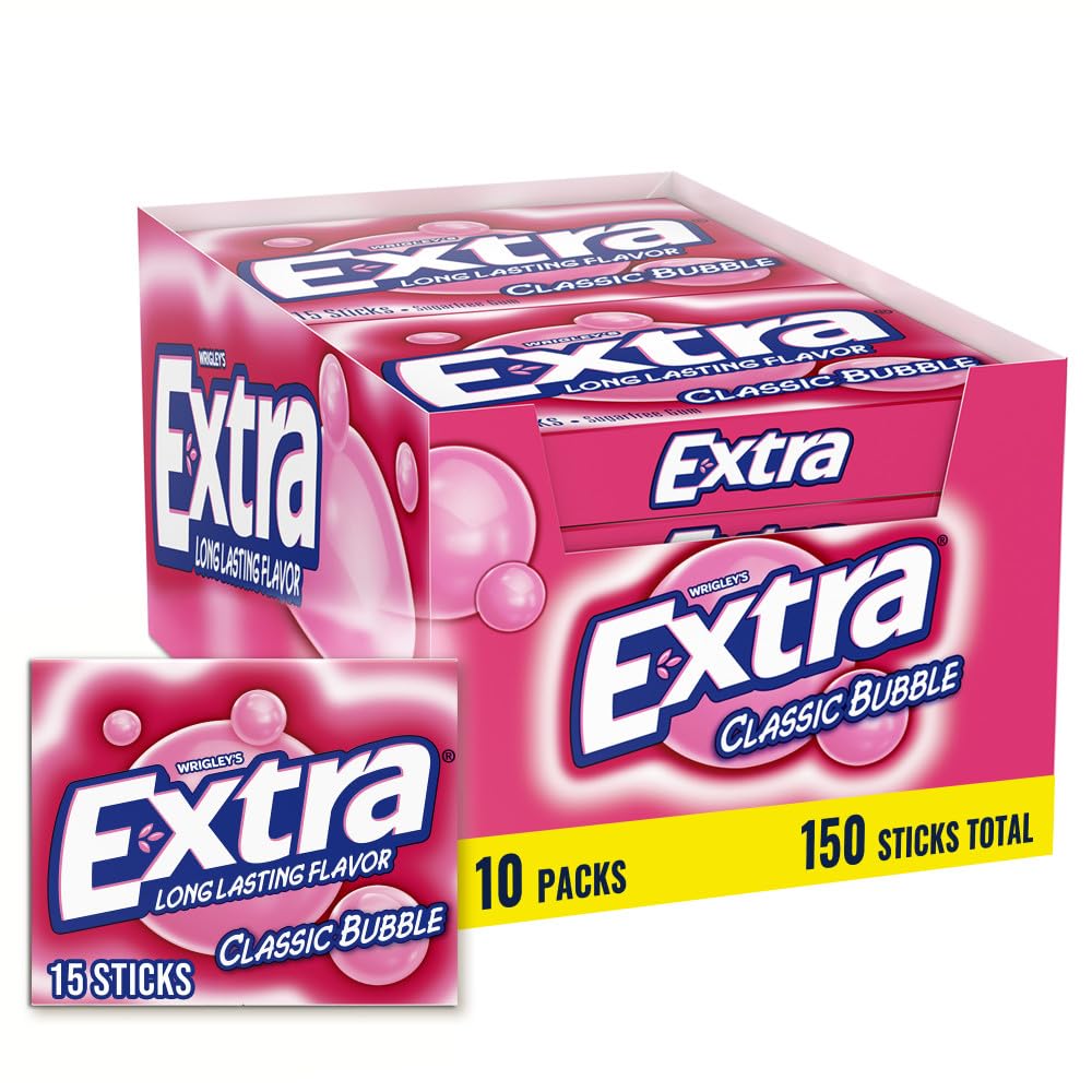 Extra Classic Bubble Gum bulk box front with ten slim packs for easy sharing.