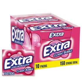 Extra Classic Bubble Gum bulk box front with ten slim packs for easy sharing.