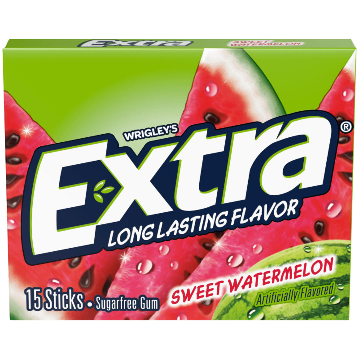 Extra Fruit Sensation Gum Watermelon pack back highlighting value and sharing ideas
