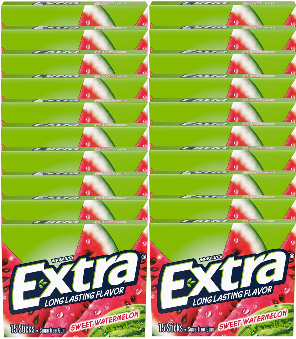 Extra Fruit Sensation Gum Watermelon pack front showing bulk 20 packs for convenient stocking