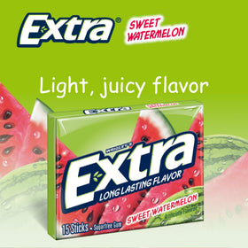 Extra Fruit Sensation Gum Watermelon pack open reveals 15-stick packs for quick pick-me-ups
