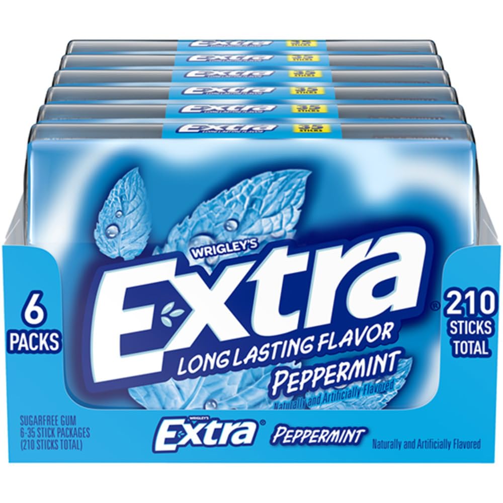 EXTRA Gum Mega Pack front view showing six peppermint sugar free packs for on-the-go freshness.