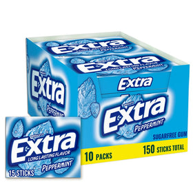 Extra Peppermint gum bulk box showing ten slim packs for sharing and freshness
