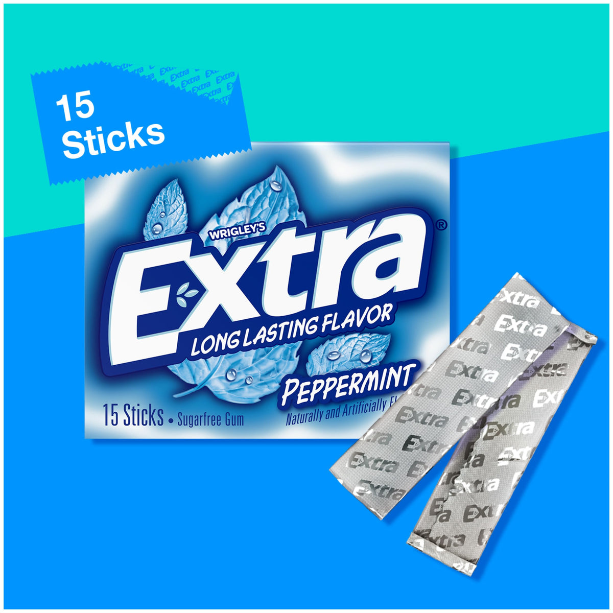 Close-up of Extra Peppermint gum sticks highlighting bold mint flavor