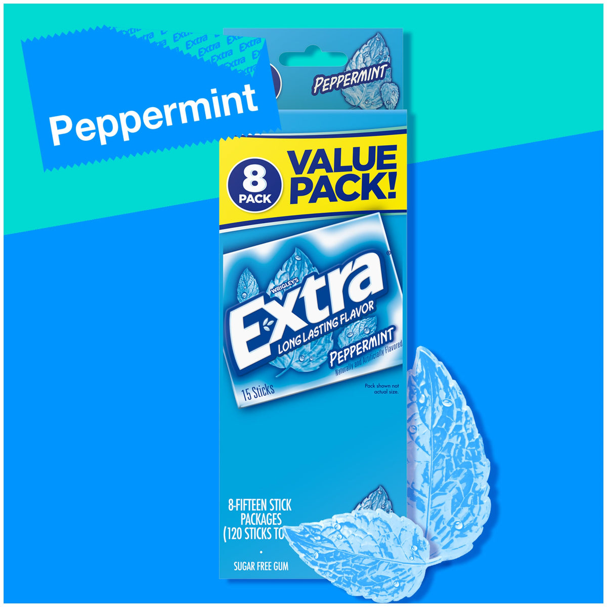 Extra Peppermint gum stick wrapper open for on-the-go breath refresh.