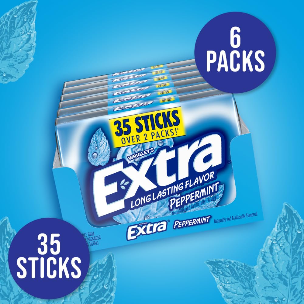 Extra Gum peppermint sticks visible to emphasize long-lasting flavor and refreshment.