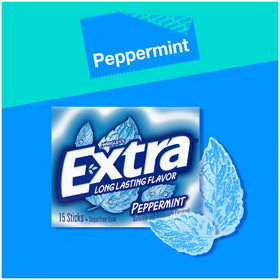Close-up of Extra Peppermint gum in ten slim 15-stick packs