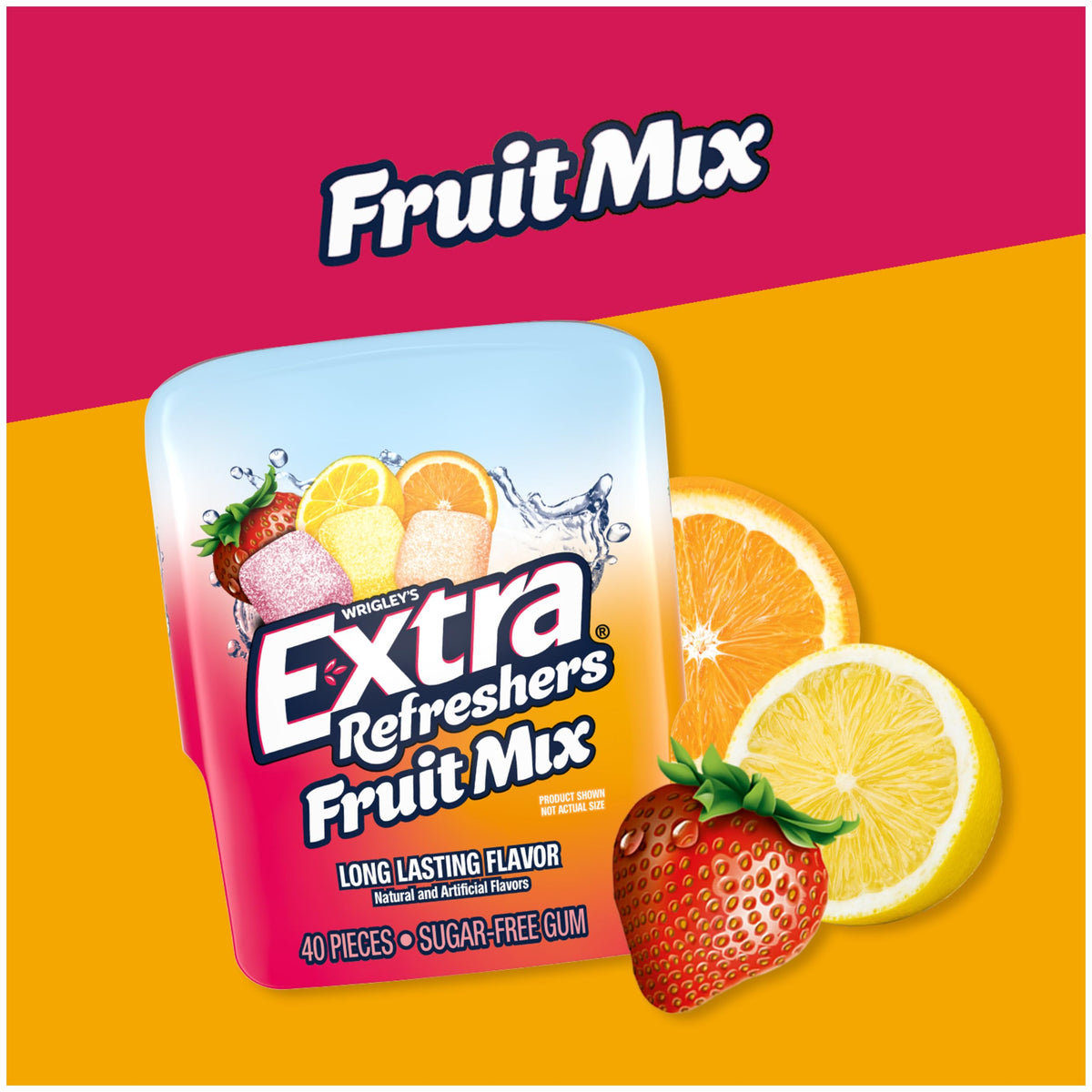 Extra Gum Refreshers Strawberry Freeze close-up, refreshing on-the-go breath.