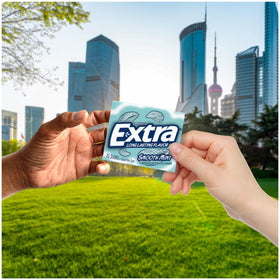 Extra Gum Smooth Mint pack in car, keeping breath fresh on commutes.