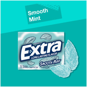 Extra Gum Smooth Mint sticks close-up highlighting minty flavor and sugar-free formula.