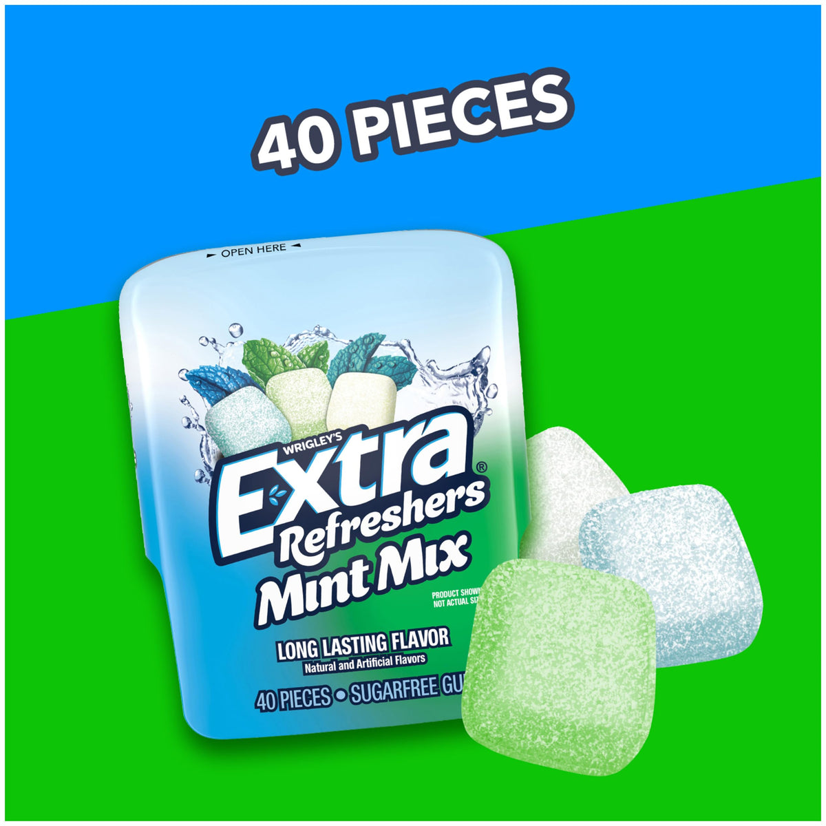 EXTRA Refreshers Mint Mix Gum icy spearmint flavor close-up.