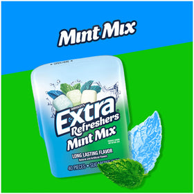 EXTRA Refreshers Mint Mix Gum peppermint-freeze flavor close-up.