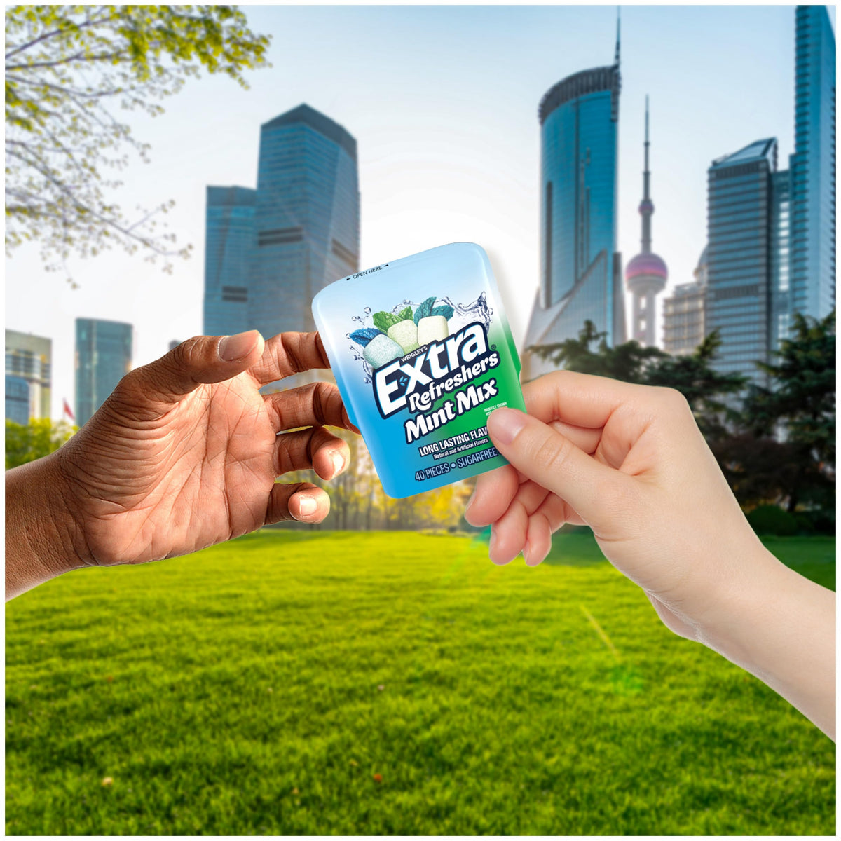 EXTRA Refreshers Mint Mix Gum sweet mint flavor close-up.
